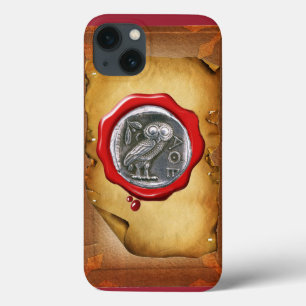 ANTIEK OWL SILVER RED WAX SEAL parchment iPhone 13 Hoesje