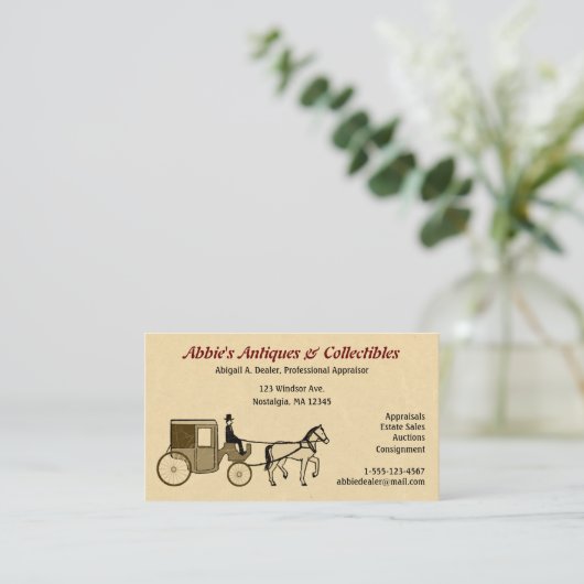 Antiek paard getrokken vervoer |  stijl visitekaartje (Staand voorkant)