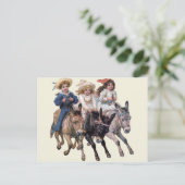Antiek paard pony kinderen kunst briefkaart (Staand voorkant)