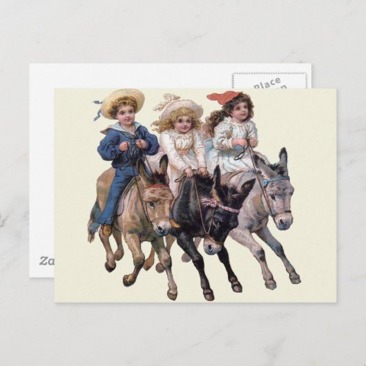 Antiek paard pony kinderen kunst briefkaart (Voorkant / Achterkant)