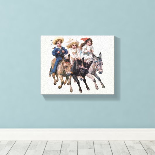Antiek paard pony kinderen kunst canvas afdruk (Insitu (Houten vloer))