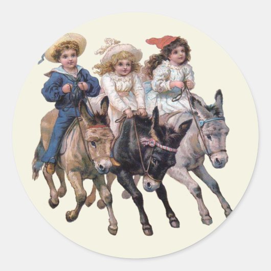 Antiek paard pony kinderen kunst ronde sticker (Voorkant)