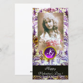 ANTIEK PAARS DAMASK Amethyst-monogram Feestdagenkaart (Voorkant / Achterkant)