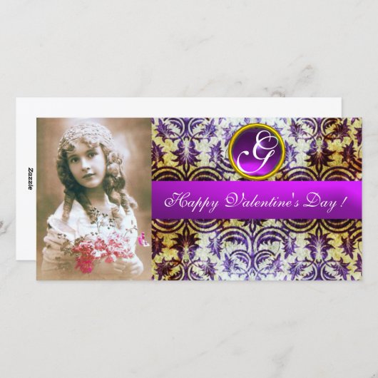 ANTIEK PAARS DAMASK Amethyst-monogram Feestdagenkaart (Voorkant / Achterkant)