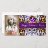 ANTIEK PAARS DAMASK Amethyst-monogram Feestdagenkaart (Voorkant / Achterkant)