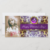 ANTIEK PAARS DAMASK Amethyst-monogram Feestdagenkaart (Voorkant)