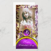 ANTIEK PAARS DAMASK Amethyst-monogram Feestdagenkaart (Voorkant / Achterkant)