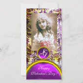 ANTIEK PAARS DAMASK Amethyst-monogram Feestdagenkaart (Voorkant)