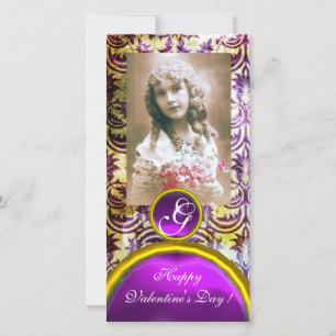 ANTIEK PAARS DAMASK Amethyst-monogram Feestdagenkaart