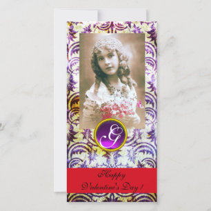 ANTIEK PAARS DAMASK Amethyst Monogram rood Feestdagenkaart