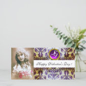 ANTIEK PAARS DAMASK Amethyst Monogram wit Feestdagenkaart (Staand voorkant)