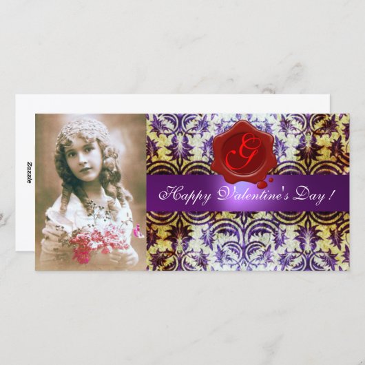 ANTIEK PAARS DAMASK RED WAX SEAL Monogram Feestdagenkaart (Voorkant / Achterkant)