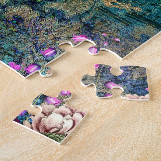  Antiek Paars en Blauwgroen Peacock 11x14 Legpuzzel (Zijkant)