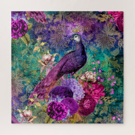 Antiek Paars en Blauwgroen Peacock Legpuzzel