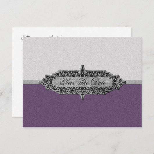 Antiek Paars en zilver slaan de datum op Aankondigingskaart (Voorkant / Achterkant)