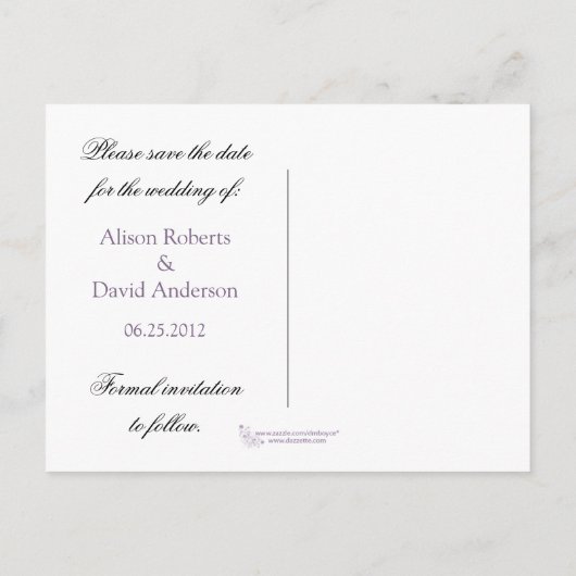 Antiek Paars en zilver slaan de datum op Aankondigingskaart (Achterkant)