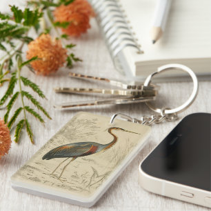 Antiek Paars Heron Travies Edouard Print Sleutelhanger