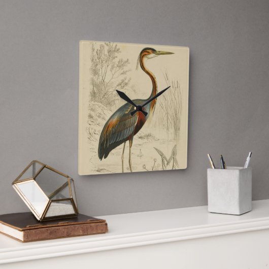 Antiek Paars Heron Travies Edouard Print Vierkante Klok (Kantoor)