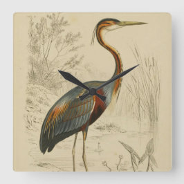 Antiek Paars Heron Travies Edouard Print Vierkante Klok