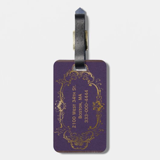 Antiek Paars leder Kijk Bagagelabel (Achterkant verticaal)