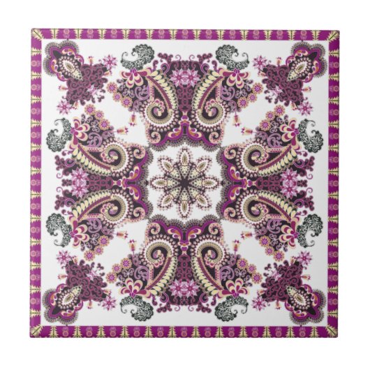 Antiek Paars Plum Blauwgroen Paisley | Tegeltje (Voorkant)