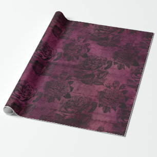 Antiek paars rozenpatroon cadeaupapier