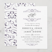 Antiek Paarse bloeien monogram bruiloft uitnodigen Kaart (Voorkant / Achterkant)