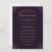 Antiek Paarse Goud Bloeien Quinceanera Invite Kaart (Voorkant)