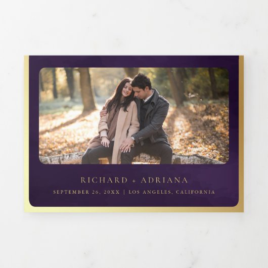 Antiek Paarse gouden rol middeleeuwse bruiloft Drieluik Uitnodiging (Cover)