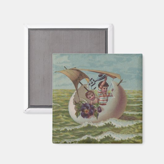Antiek Paas Kaart Zeileieren Kinderen Magneet (Voorkant / Achterkant)