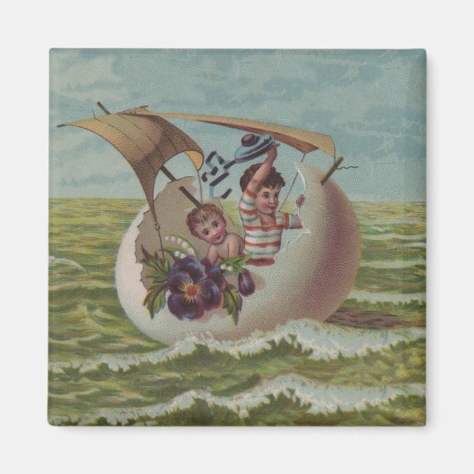 Antiek Paas Kaart Zeileieren Kinderen Magneet (Voorkant)