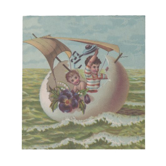 Antiek Paas Kaart Zeileieren Kinderen Notitieblok (Voorkant)