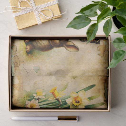 Antiek paashaas & Daffodil Ephemera Decoupage Tissuepapier (Geschenk)