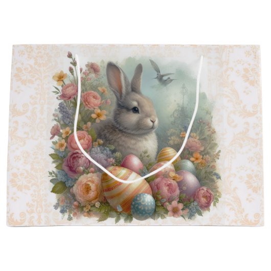 Antiek paashaas met Damask Floral Large Groot Cadeauzakje (Voorkant)