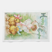 Antiek paaskaart Victoriaans meidenhanddoek Theedoek (Horizontaal)