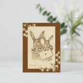 /Antiek Paaskonijn Sepia Briefkaart (Staand voorkant)