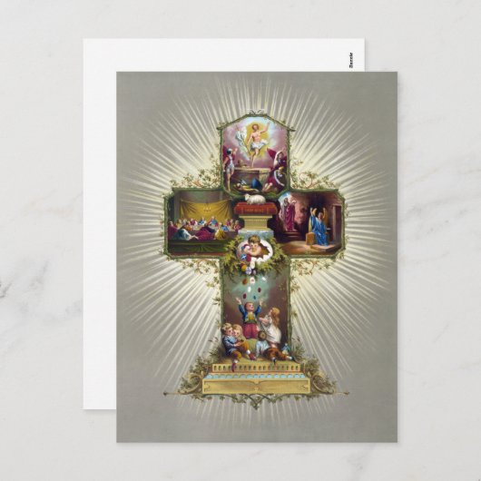 Antiek  paaskruis feestdagenkaart (Voorkant / Achterkant)