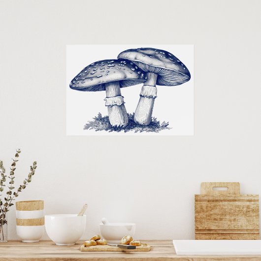 Antiek paddenstoel tekening poster (Keuken)