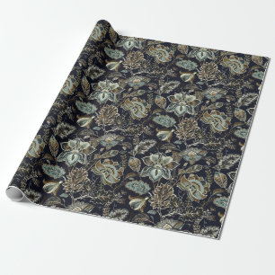 Antiek Paisley-bloemen zwart achtergrondpatroon Cadeaupapier