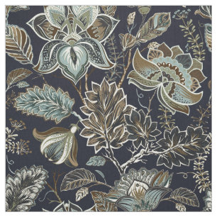 Antiek Paisley-bloemen zwart achtergrondpatroon Stof