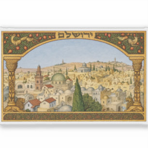 Antiek panorama van Jeruzalem Sticker