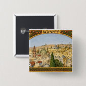 Antiek panorama van Jeruzalem Vierkante Button 5,1 Cm (Voorkant /achterkant)