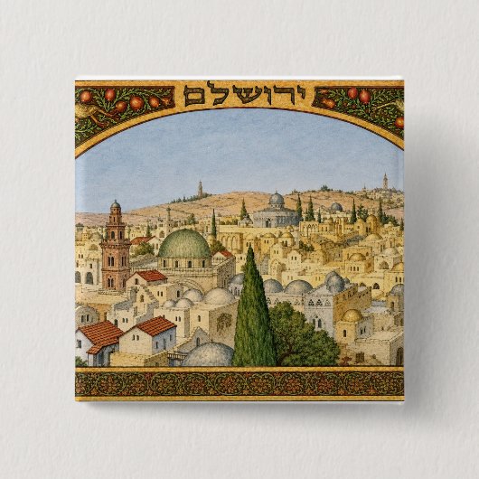 Antiek panorama van Jeruzalem Vierkante Button 5,1 Cm (Voorkant)