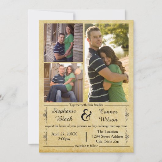 Antiek papier 3 foto's - bruiloft uitnodiging (Voorkant)