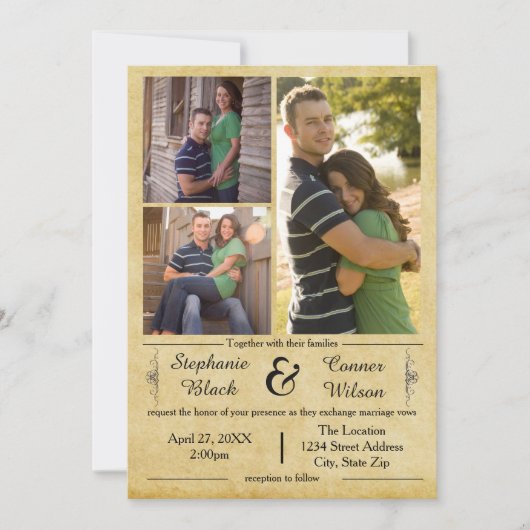 Antiek papier 3 foto's - bruiloft uitnodiging (Voorkant)