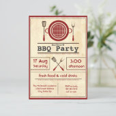 Antiek papier BBQ-partij - 3x5 uitnodiging (Staand voorkant)