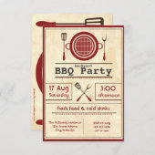 Antiek papier BBQ-partij - 3x5 uitnodiging (Voorkant / Achterkant)