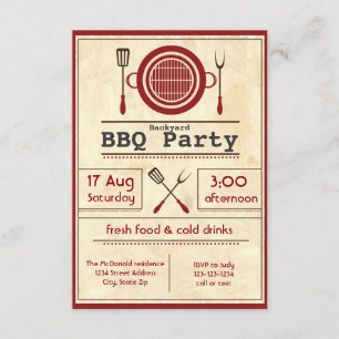 Antiek papier BBQ-partij - 3x5 uitnodiging