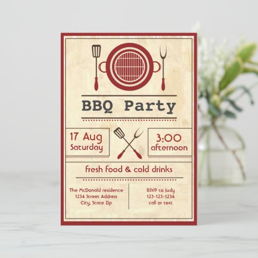 Antiek papier BBQ - Uitnodiging (Staand voorkant)