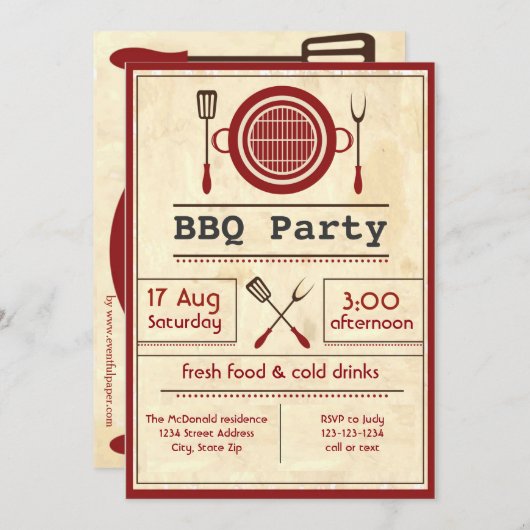 Antiek papier BBQ - Uitnodiging (Voorkant / Achterkant)